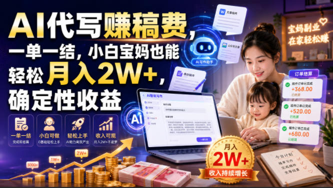 AI代写賺稿费，一单一结，小白宝妈也能轻松月入2W+，确定性收益【揭秘】-爱搭资源网