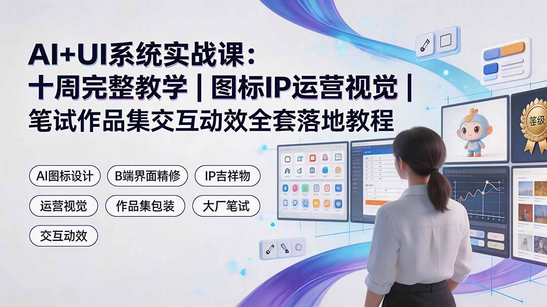 AI+UI系统实战课：十周完整教学｜图标IP运营视觉｜笔试作品集交互动效全套落地教程-爱搭资源网