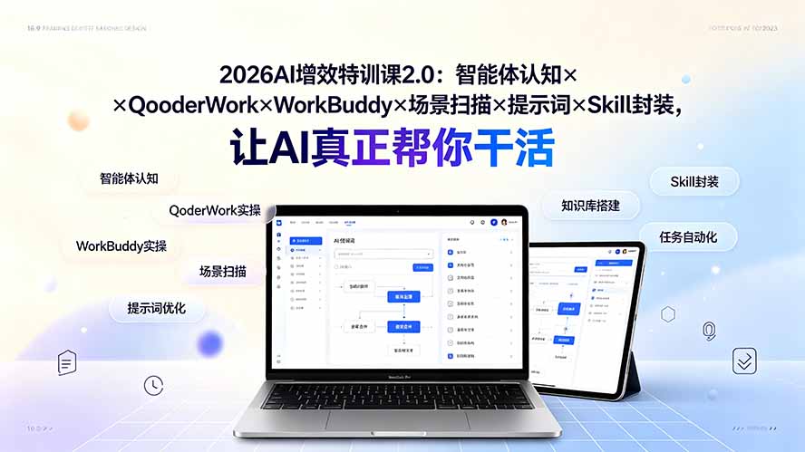 2026AI增效特训课2.0：智能体认知×QoderWork×WorkBuddy×场景扫描×提示词×Skill封装，让AI真正帮你干活-爱搭资源网