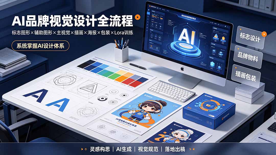 AI品牌视觉设计全流程：标志图形×辅助图形×主视觉×插画×海报×包装×Lora训练，系统掌握AI设计体系-爱搭资源网