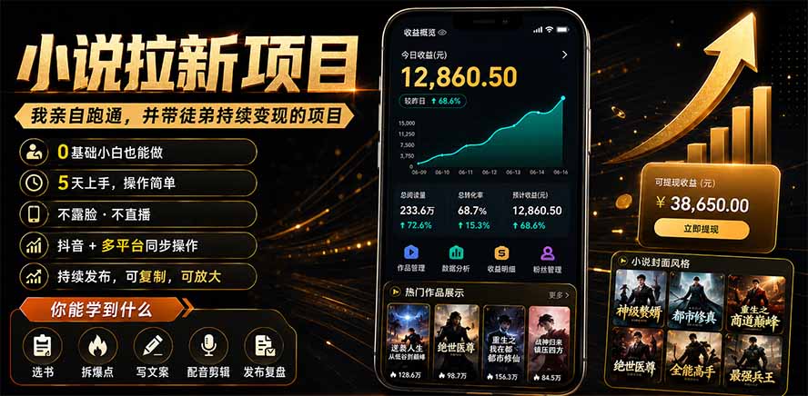 抖音及多平台小说拉新项目：我亲自跑通并持续带徒弟实操｜0基础小白5天上手快速变现-爱搭资源网