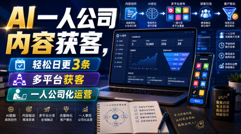 AI一人公司内容获客，轻松日更3条，多平台获客，一人公司化运营-爱搭资源网
