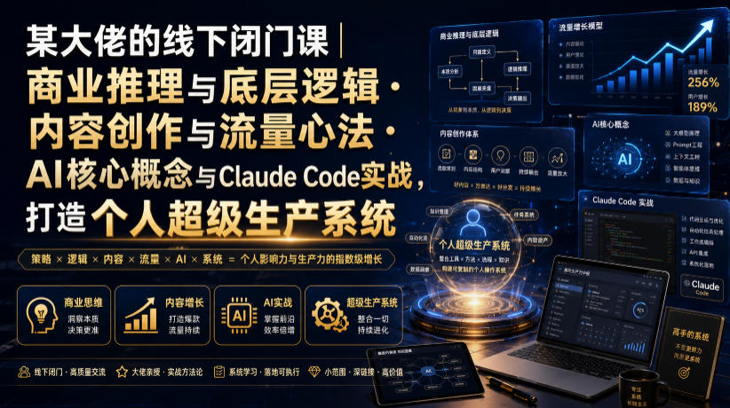 某大佬的线下闭门课｜商业推理与底层逻辑・内容创作与流量心法・AI核心概念与Claude Code实战，打造个人超级生产系统【录音+图片】-爱搭资源网