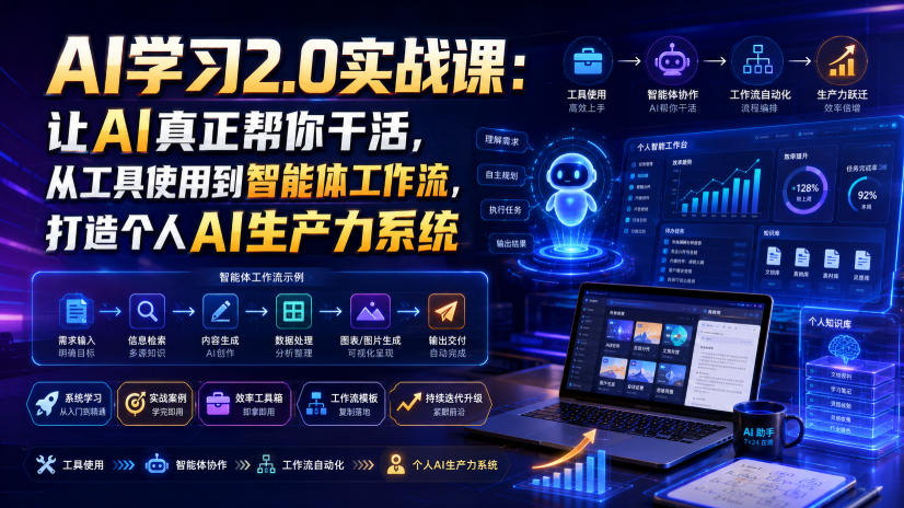 AI学习2.0实战课：让AI真正帮你干活，从工具使用到智能体工作流，打造个人AI生产力系统-爱搭资源网
