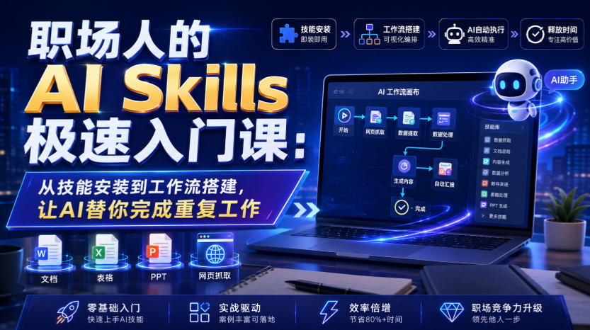 职场人的AI Skills极速入门课：从技能安装到工作流搭建，让AI替你完成重复工作-爱搭资源网