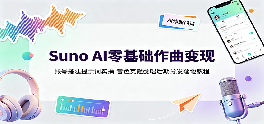 Suno AI零基础作曲变现：账号搭建提示词实操，音色克隆翻唱后期分发落地教程-爱搭资源网