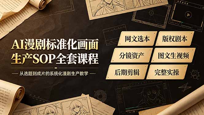 AI漫剧标准化画面生产SOP全套课程-更新，网文选本版权剧本分镜资产全覆盖，图文生视频后期剪辑完整实操教学-爱搭资源网