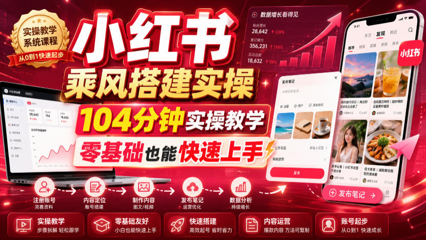 小红书乘风搭建实操，104分钟实操教学，零基础也能快速上手-爱搭资源网