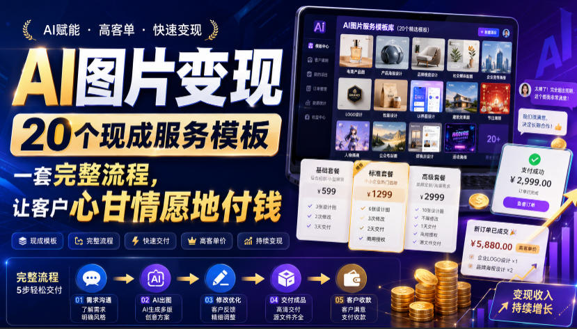 AI图片变现，20个现成服务模板，一套完整流程，让客户心甘情愿地付钱【原创双语字幕】-爱搭资源网