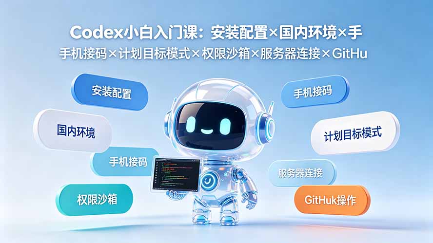Codex小白入门课：安装配置×国内环境×手机接码×计划目标模式×权限沙箱×服务器连接×GitHub操作-爱搭资源网