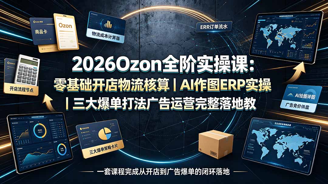 2026Ozon全阶实操课：零基础开店物流核算｜AI作图ERP实操｜三大爆单打法广告运营完整落地教程-爱搭资源网