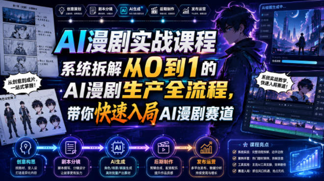 AI漫剧实战课程，系统拆解从0到1的AI漫剧生产全流程，带你快速入局AI漫剧赛道-爱搭资源网