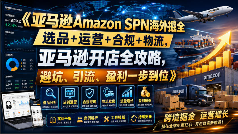亚马逊Amazon SPN海外掘全，选品+运营+合规+物流，亚马逊开店全攻略，避坑、引流、盈利一步到位-爱搭资源网