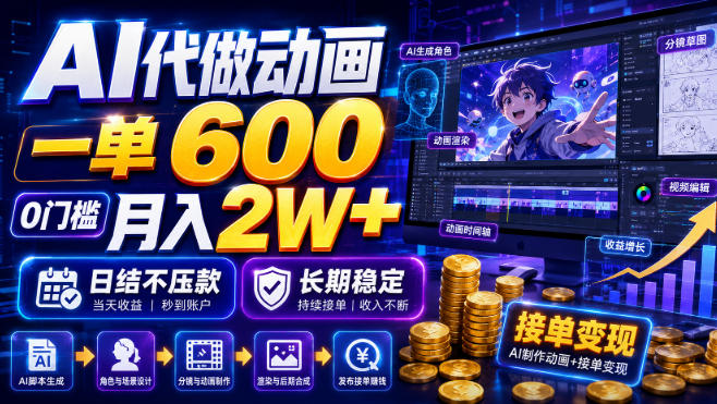 AI代做动画,一单600,0门槛月入2W+,日结不压款,长期稳定【揭秘】-爱搭资源网