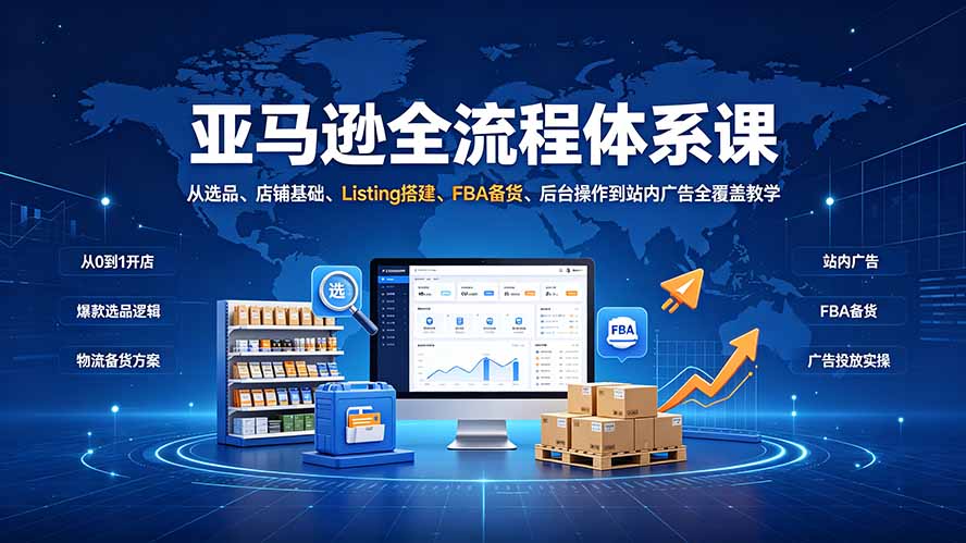 亚马逊全流程体系课：从选品、店铺基础、Listing搭建、FBA备货、后台操作到站内广告全覆盖教学-爱搭资源网