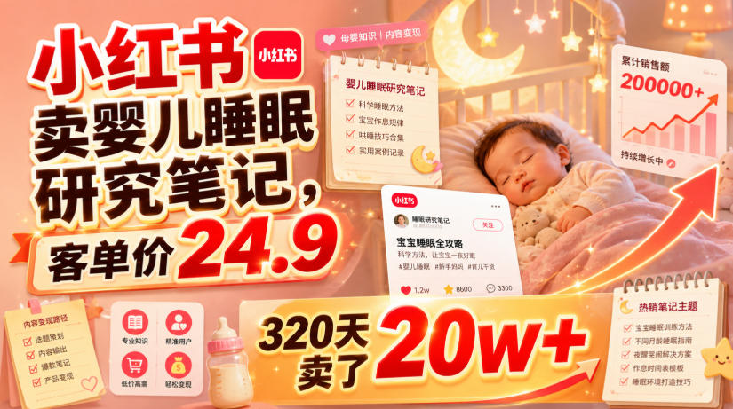 小红书卖婴儿睡眠研究笔记，客单价24.9，320天卖了20w+-爱搭资源网