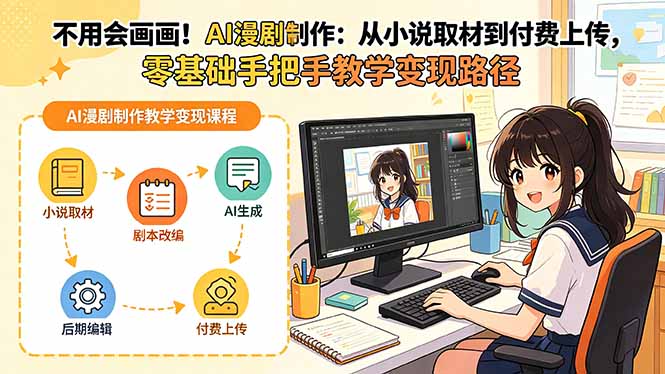 不用会画画！AI漫剧制作：从小说取材到付费上传，零基础手把手教学变现路径(更新-爱搭资源网