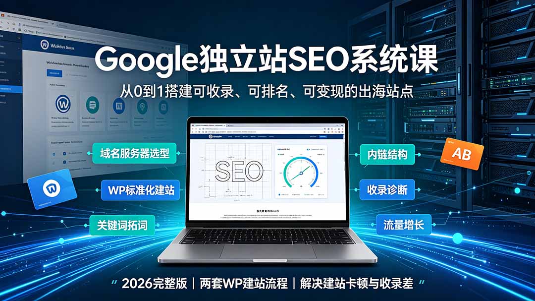 Google独立站SEO-7月系统课：出海基建×WordPress建站×AI内容生产×站内外优化×Search Console×AdSense变现-爱搭资源网