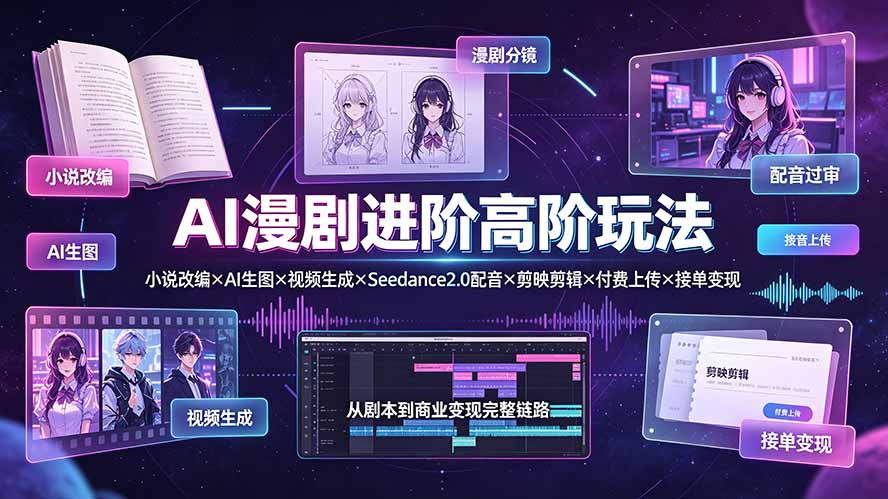 AI漫剧进阶高阶玩法：小说改编×AI生图×视频生成×Seedance2.0配音×剪映剪辑×付费上传×接单变现-爱搭资源网