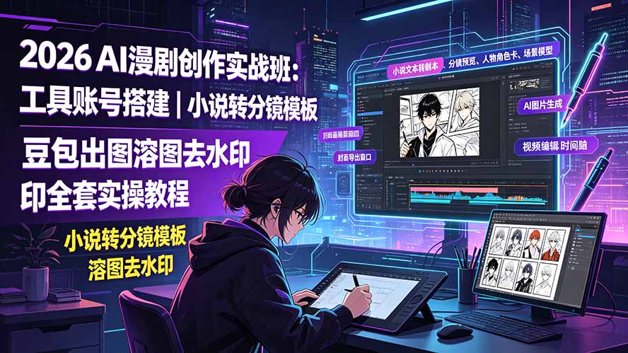 2026AI漫剧创作实战班：工具账号搭建｜小说转分镜模板｜豆包出图溶图去水印全套实操教程-爱搭资源网