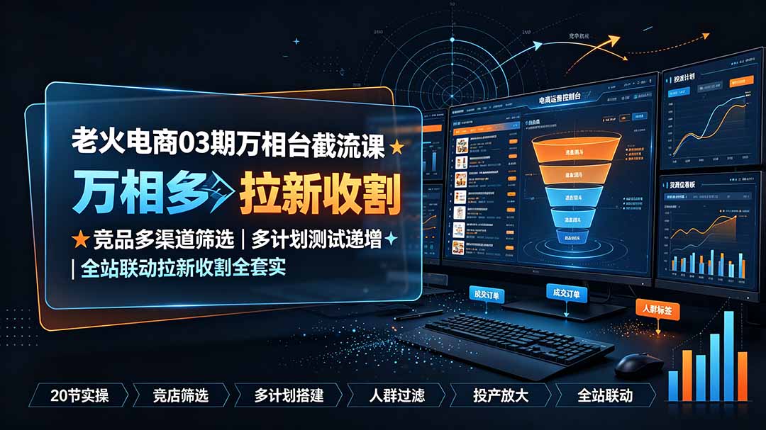 老火电商03期万相台截流课:竞品多渠道筛选|多计划测试递增|全站联动拉新收割全套实操教学-爱搭资源网