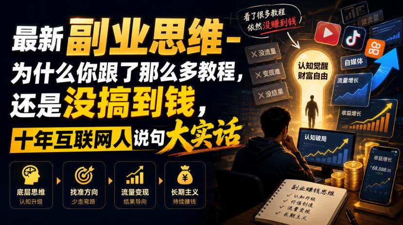 最新副业思维-为什么你跟了那么多教程,还是没搞到钱,十年互联网人说句大实话【揭秘】-爱搭资源网