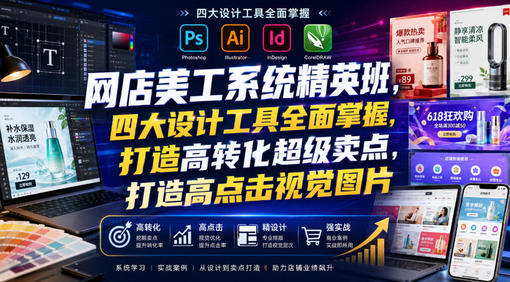 网店美工系统精英班，四大设计工具全面掌握，打造高转化超级卖点，打造高点击视觉图片(2026年7月)-爱搭资源网