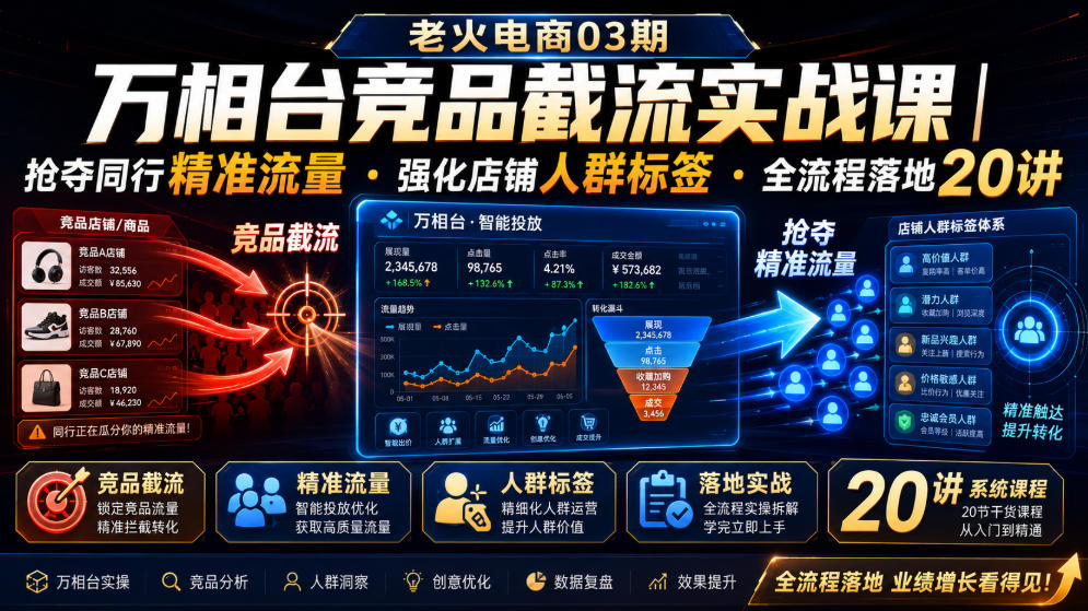 老火电商03期・万相台竞品截流实战课|抢夺同行精准流量・强化店铺人群标签・全流程落地20讲-爱搭资源网