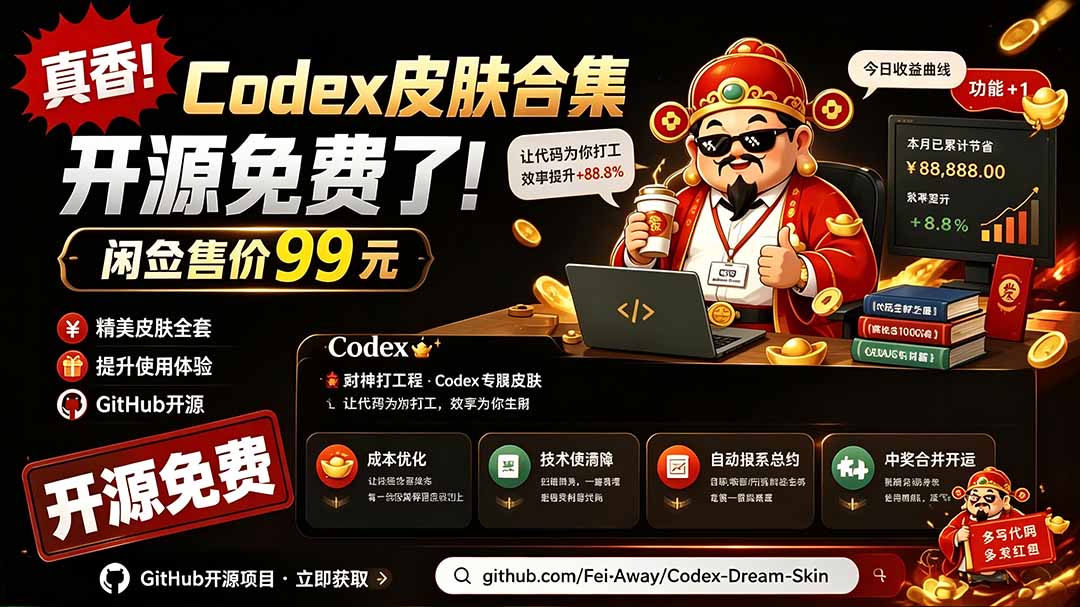 闲鱼售卖99元的Codex皮肤包,GitHub 免费开源了!让你的codex变成精美界面 Codex Dream Skin-爱搭资源网