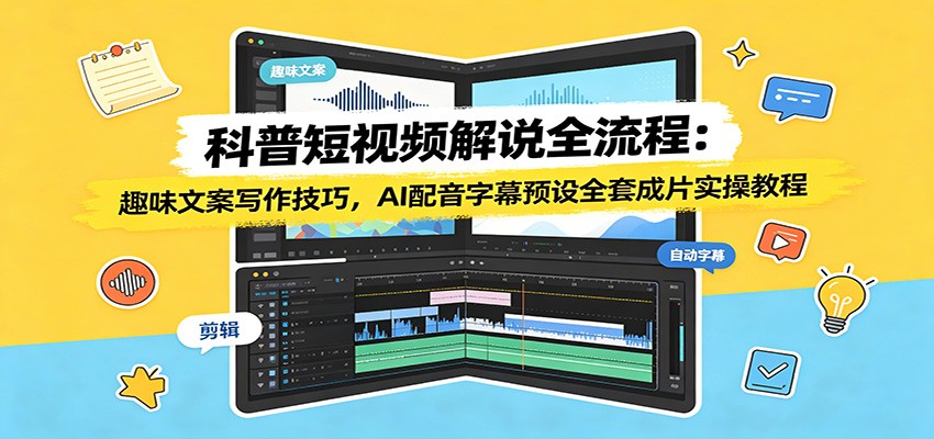 科普短视频解说全流程:趣味文案写作技巧,AI配音字幕预设全套成片实操教程-爱搭资源网