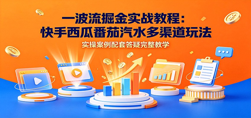 一波流掘金实战教程：快手西瓜番茄汽水多渠道玩法，实操案例配套答疑完整教学-爱搭资源网