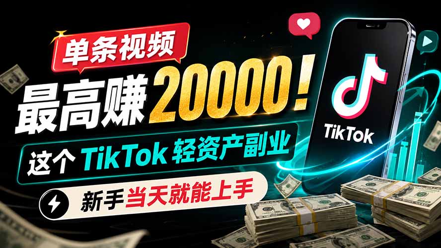 单条视频最高赚 20000！这个 TikTok 轻资产副业，新手当天就能上手-爱搭资源网