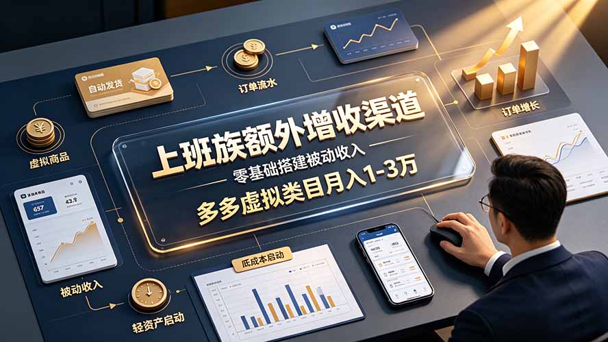 上班族额外增收渠道，零基础搭建被动收入，多多虚拟类目月入 1-3 万-爱搭资源网