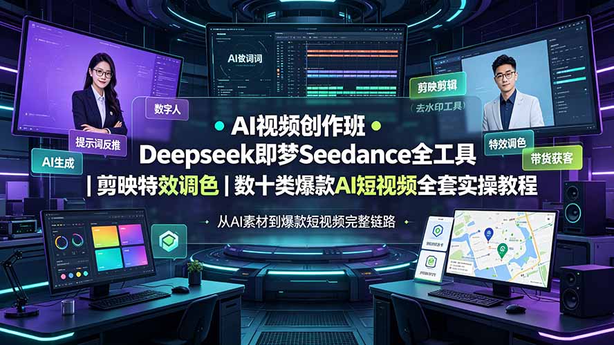AI视频创作班◆Deepseek即梦Seedance全工具｜剪映特效调色｜数十类爆款AI短视频全套实操教程-爱搭资源网