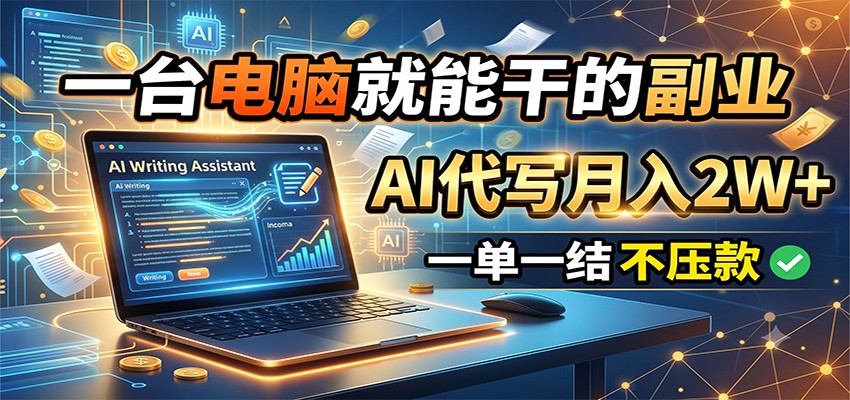 一台电脑就能干的副业，AI代写月入2W+，一单一结不压款-爱搭资源网