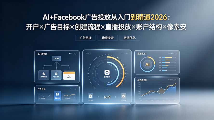 AI+Facebook广告投放从入门到精通2026：开户×广告目标×创建流程×直播投放×账户结构×像素安装×AI赋能-爱搭资源网
