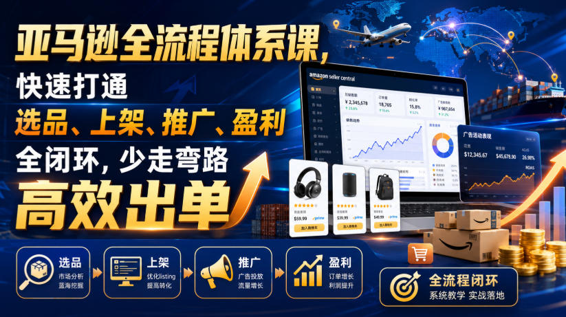 亚马逊全流程体系课,快速打通选品、上架、推广、盈利全闭环,少走弯路高效出单-爱搭资源网