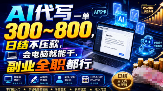 AI代写一单300~800，日结不压款，会电脑就能干，副业全职都行【揭秘】-爱搭资源网