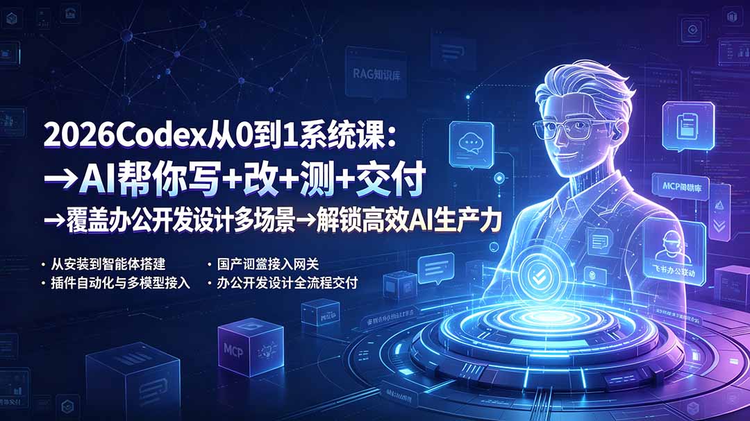 2026Codex从0到1系统课：→AI帮你写+改+测+交付→覆盖办公开发设计多场景→解锁高效AI生产力-爱搭资源网