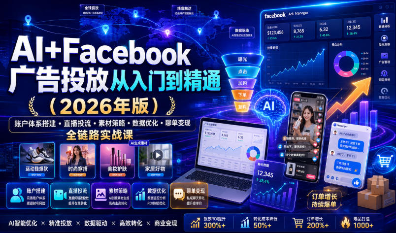 AI+Facebook广告投放从入门到精通(2026年版)｜账户体系搭建・直播投流・素材策略・数据优化・聊单变现全链路实战课-爱搭资源网