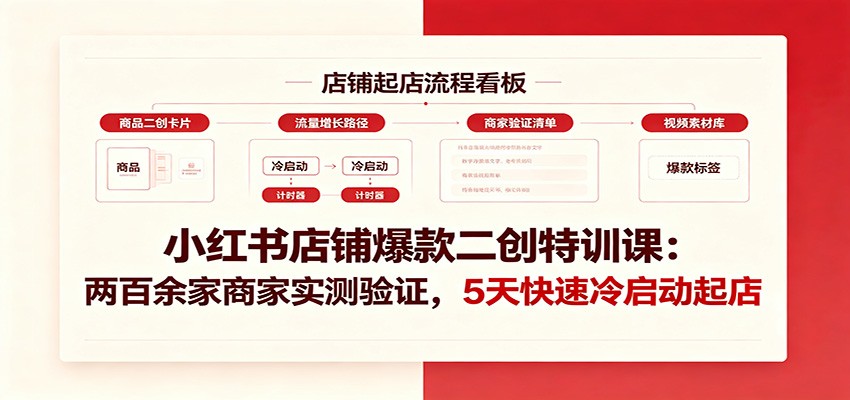 小红书店铺爆款二创特训课：两百余家商家实测验证，5天快速冷启动起店-爱搭资源网