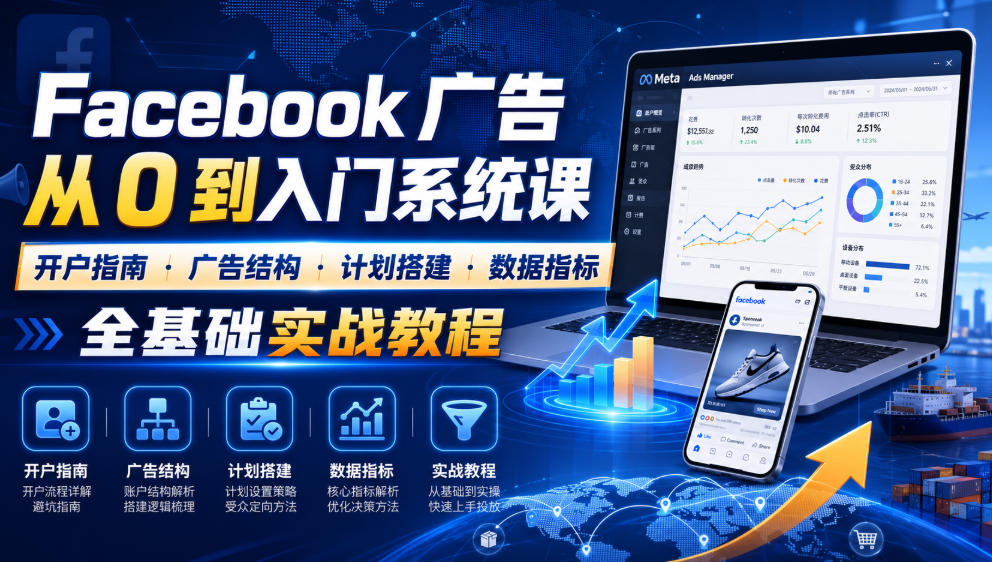 Facebook广告新手从0到入门系统课｜开户指南・广告结构・计划搭建・数据指标全基础实战教程-爱搭资源网