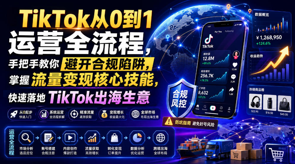 TikTok从0到1运营全流程，手把手教你避开合规陷阱，掌握流量变现核心技能，快速落地TikTok出海生意(更新7月)-爱搭资源网