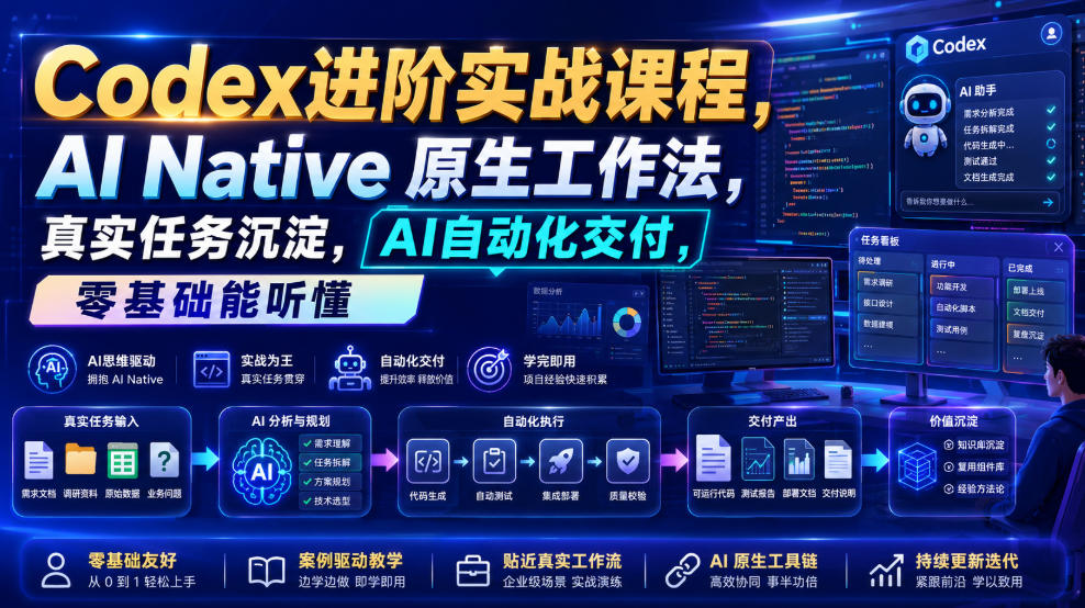 Codex进阶实战课｜AI Native原生工作法，22节真实任务落地，从配置到AI自动化交付全链路教程-爱搭资源网
