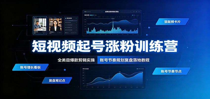 短视频起号涨粉训练营：全类目爆款剪辑实操，账号节奏规划复盘落地教程-爱搭资源网