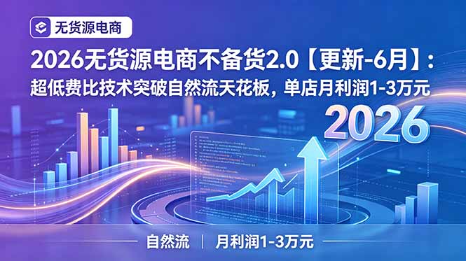 2026无货源电商不备货2.0【更新-7月】：超低费比技术突破自然流天花板，单店月利润1-3万元-爱搭资源网
