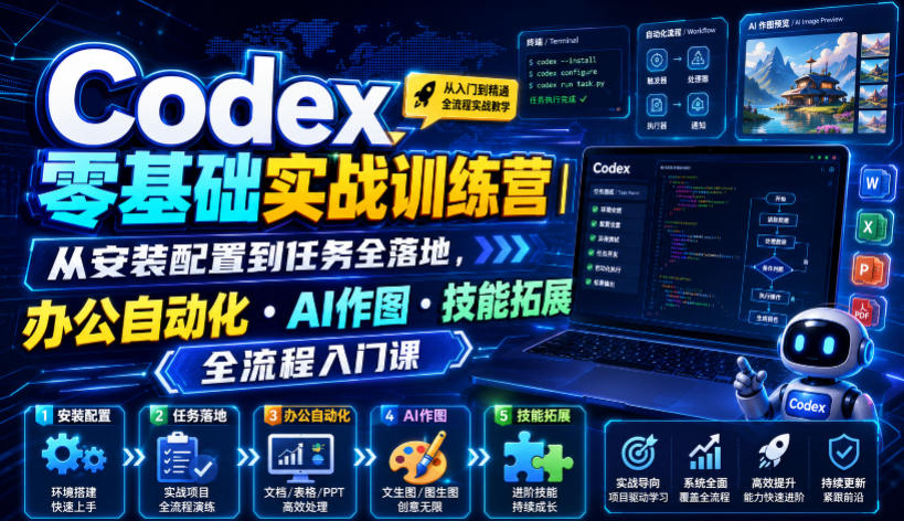 Codex零基础实战训练营｜从安装配置到任务全落地，办公自动化・AI作图・技能拓展全流程入门课-爱搭资源网