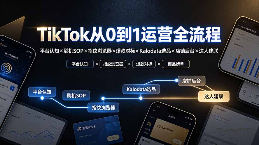 TikTok从0到1运营全流程：平台认知×刷机SOP×指纹浏览器×爆款对标×Kalodata选品×店铺后台×达人建联-爱搭资源网