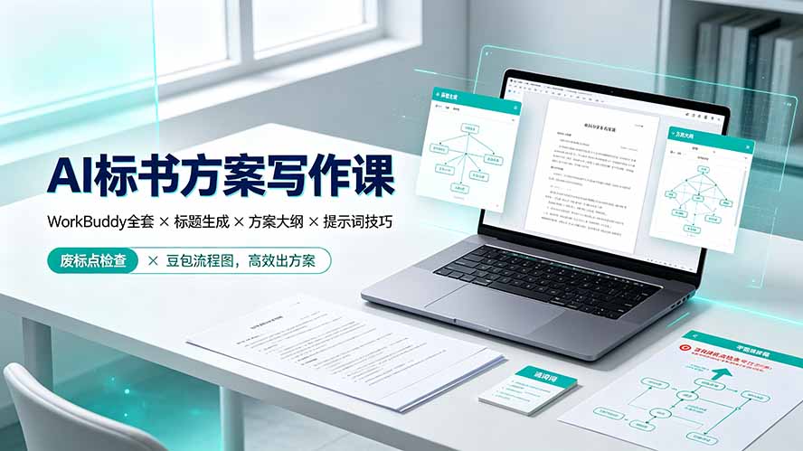 AI标书方案写作课：WorkBuddy全套×标题生成×方案大纲×提示词技巧×废标点检查×豆包流程图，高效出方案-爱搭资源网