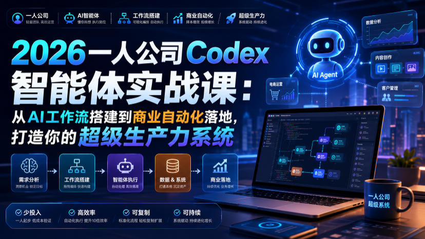 2026一人公司Codex智能体实战课：从AI工作流搭建到商业自动化落地，打造你的超级生产力系统-爱搭资源网